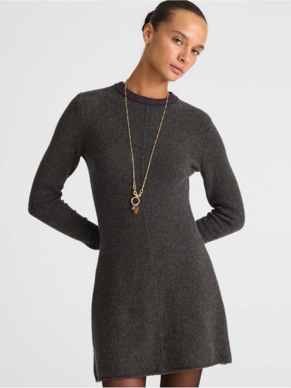 Madewell Sweater Mini Dress Charcoal Gray Size S NWT Varsity Dark Academia Prep